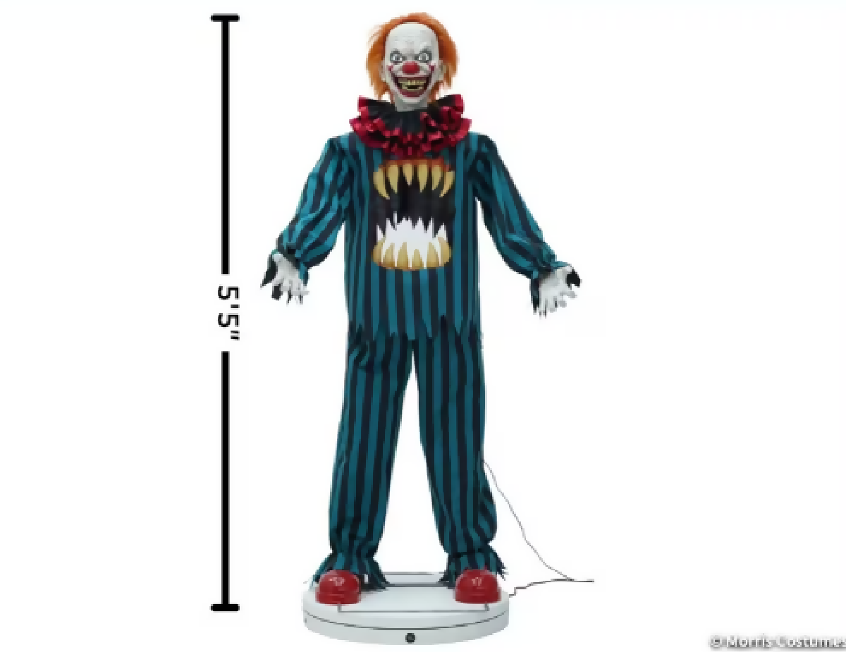 65 in hollow clown with teeth animated Halloween prop
