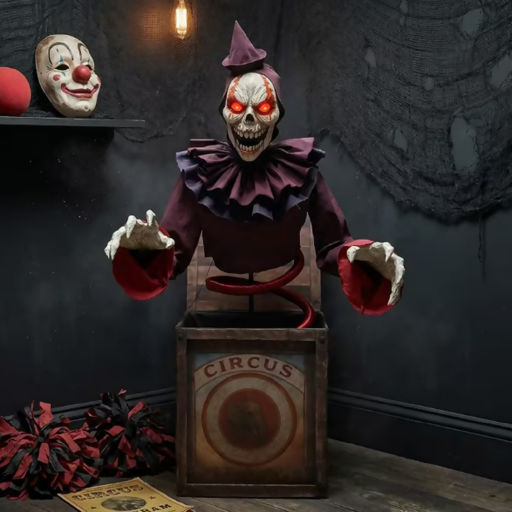 animated jack in the box clown animated Halloween prop