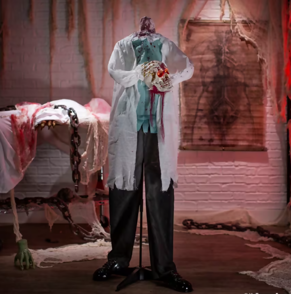 life size headless doctor animated Halloween prop